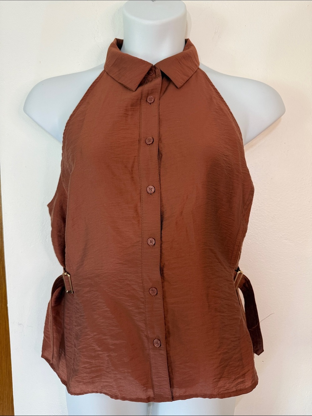 LOFT Brown Halter Collared Button-Down Top SKU1576